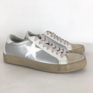 Shu Shop Women’s Paula Sneakers Shoes Silver Chrome Star Size 8.5